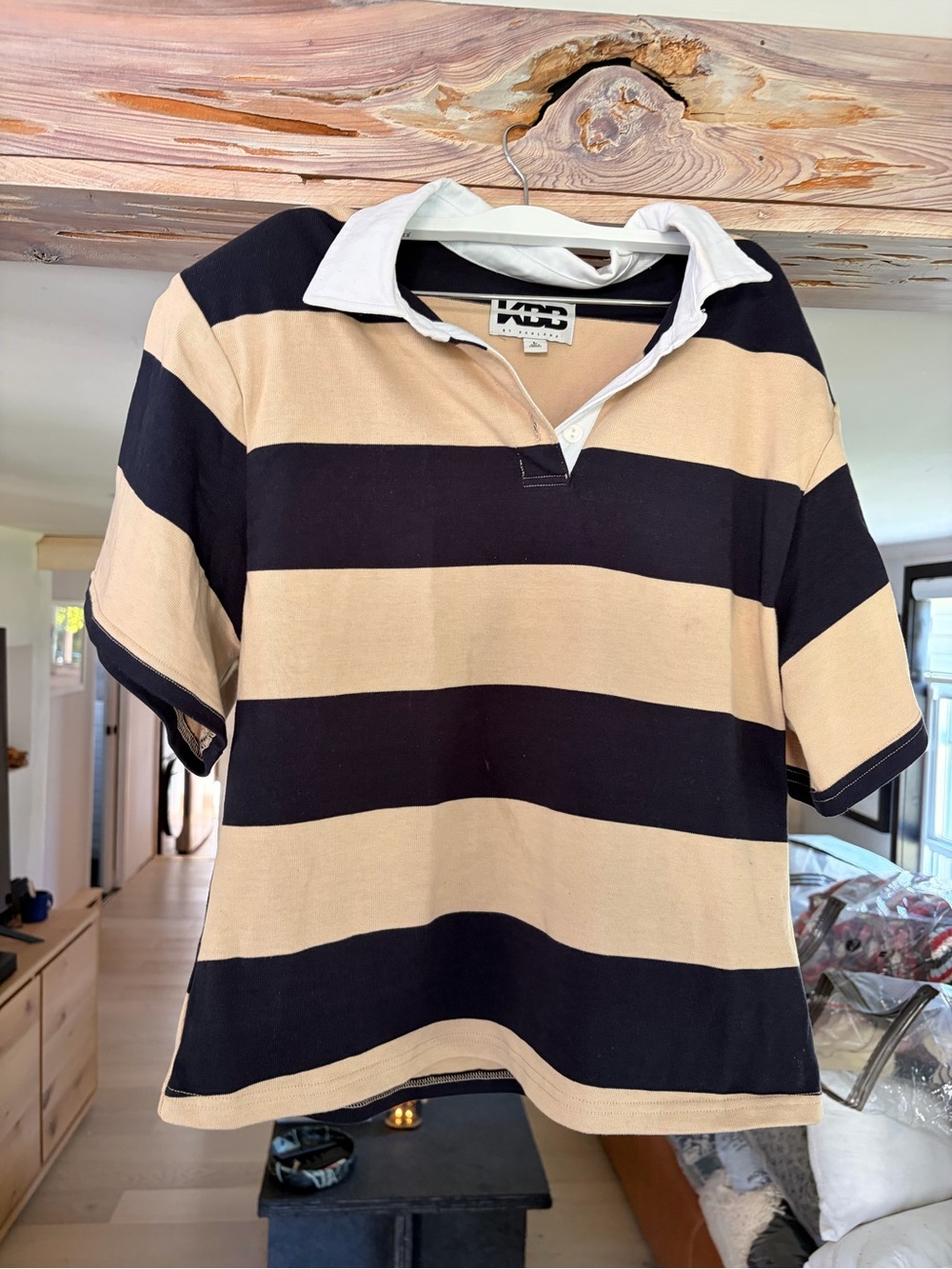 KBB Striped Rugby Polo in Blue  and Beige size large